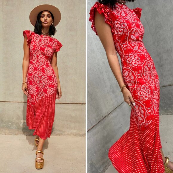 Never Fully Dressed Dresses & Skirts - Never Fully Dressed Remi Bandana Paisley Print Red Polka Polka Midi Dress Size 2